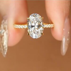 3ct Gold Sterling Silver Oval Cut diamond wedding Ring